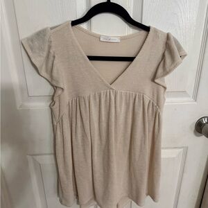 Olivaceous Beige Flutter Sleeve Blouse